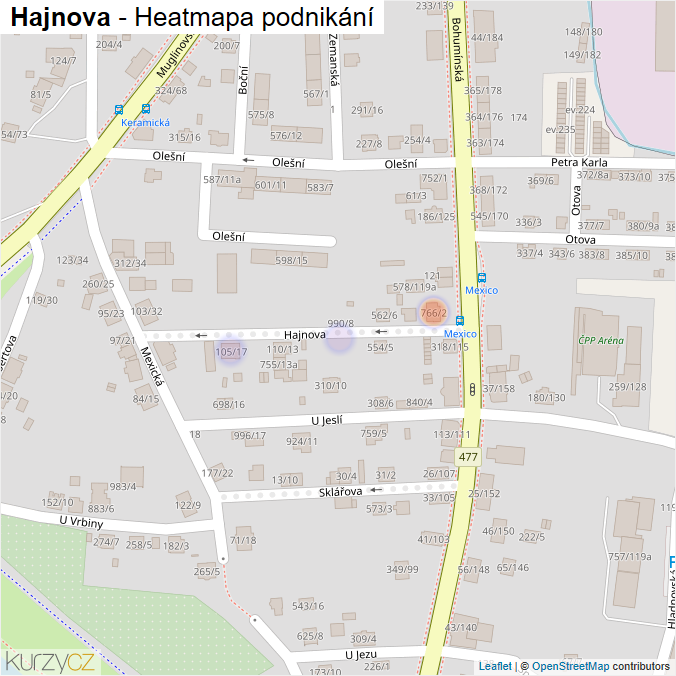 Mapa Hajnova - Firmy v ulici.