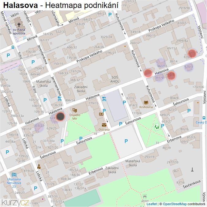 Mapa Halasova - Firmy v ulici.