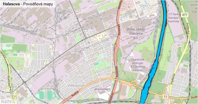 Halasova - záplavové mapy stoleté vody