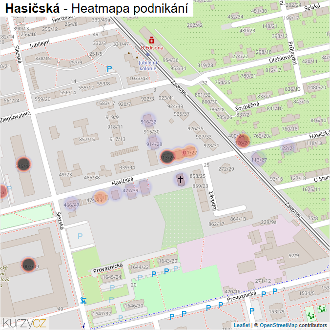 Mapa Hasičská - Firmy v ulici.