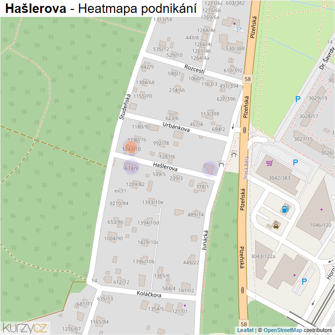 Mapa Hašlerova - Firmy v ulici.