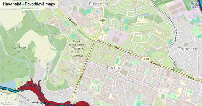 Havanská - záplavové mapy stoleté vody