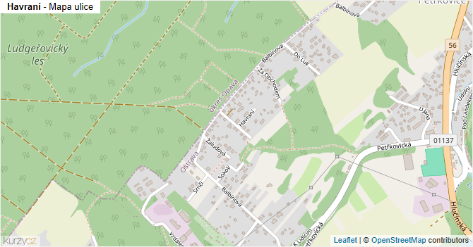 Havraní - mapa ulice