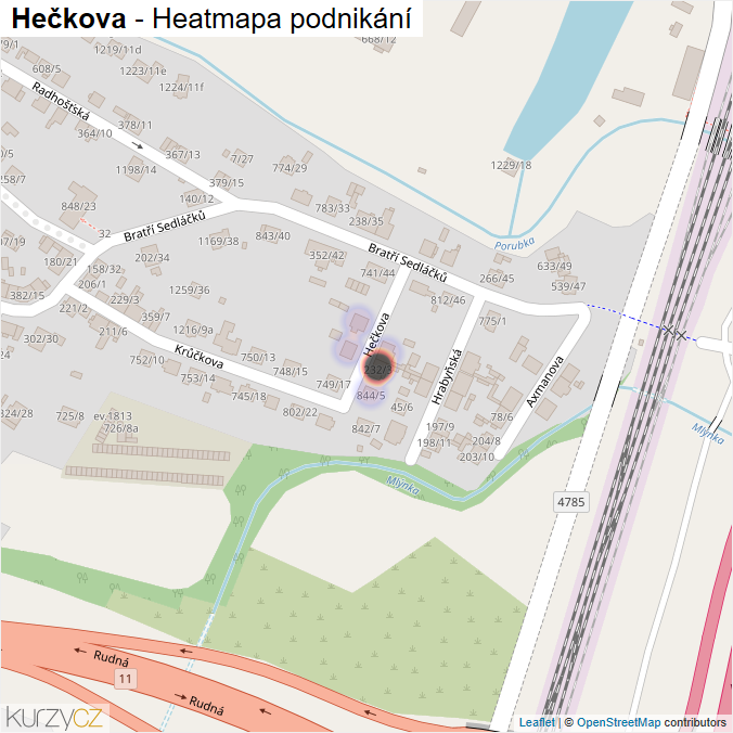 Mapa Hečkova - Firmy v ulici.