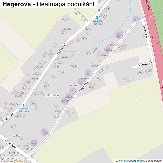 Mapa Hegerova - Firmy v ulici.