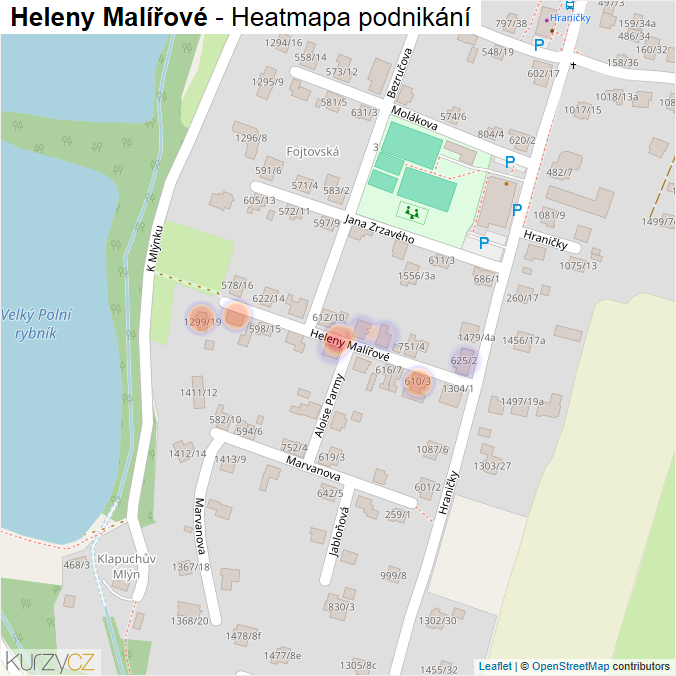 Mapa Heleny Malířové - Firmy v ulici.