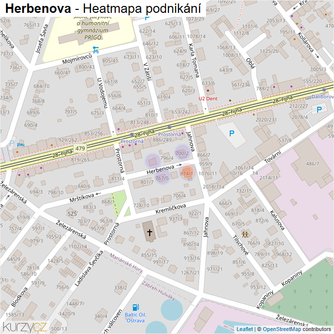Mapa Herbenova - Firmy v ulici.