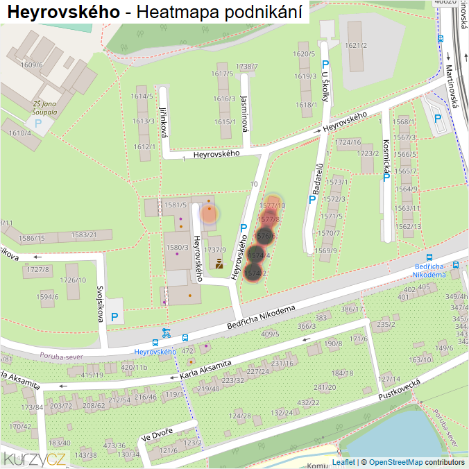 Mapa Heyrovského - Firmy v ulici.