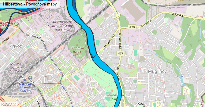 Hilbertova - záplavové mapy stoleté vody