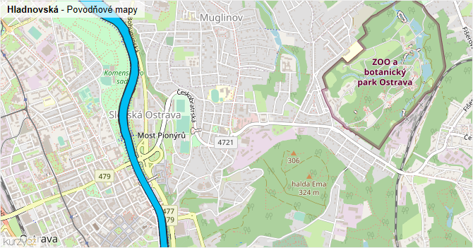 Hladnovská - záplavové mapy stoleté vody
