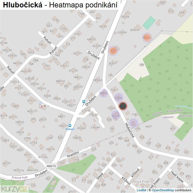 Mapa Hlubočická - Firmy v ulici.