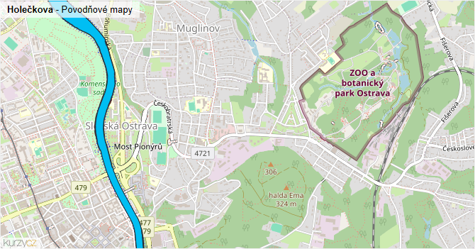 Holečkova - záplavové mapy stoleté vody
