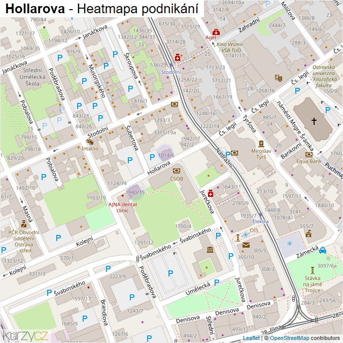 Mapa Hollarova - Firmy v ulici.