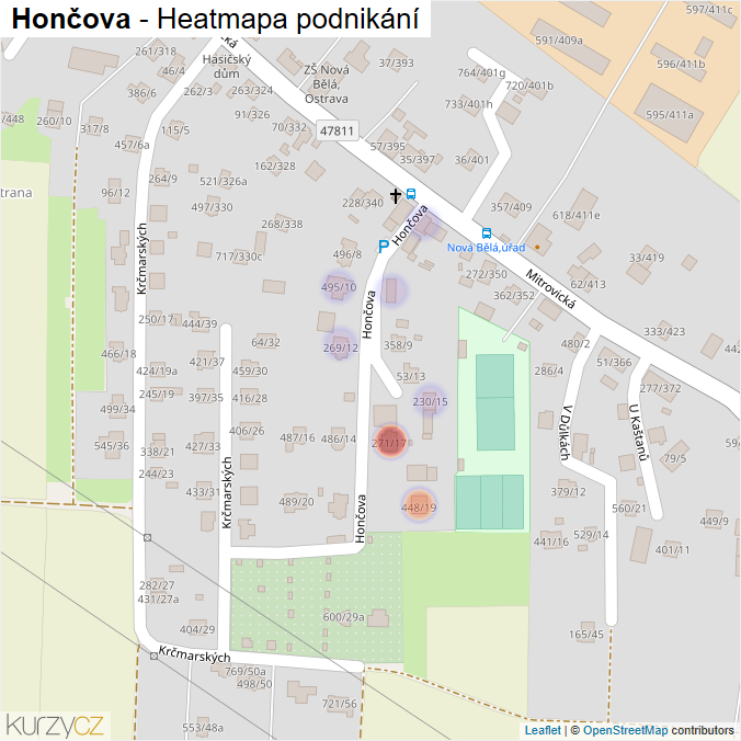 Mapa Hončova - Firmy v ulici.