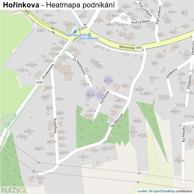 Mapa Hořínkova - Firmy v ulici.