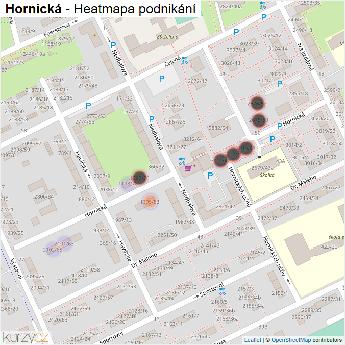 Mapa Hornická - Firmy v ulici.