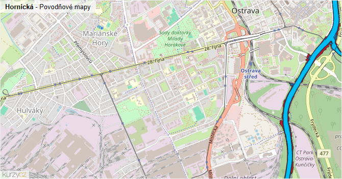 Hornická - záplavové mapy stoleté vody