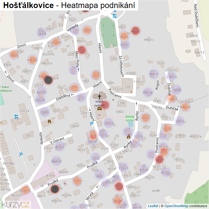 Mapa Hošťálkovice - Firmy v části obce.