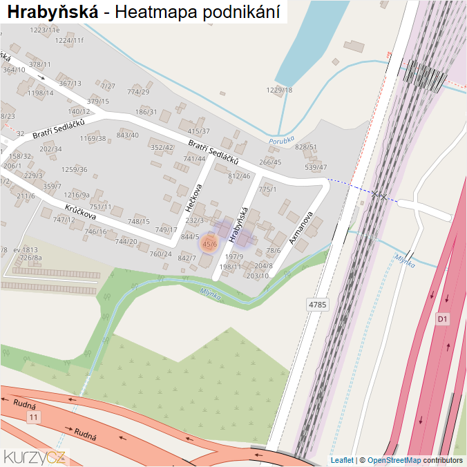 Mapa Hrabyňská - Firmy v ulici.