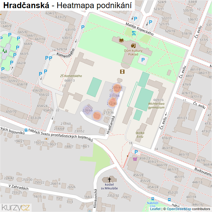 Mapa Hradčanská - Firmy v ulici.