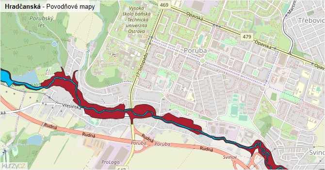 Hradčanská - záplavové mapy stoleté vody