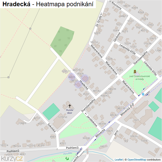 Mapa Hradecká - Firmy v ulici.