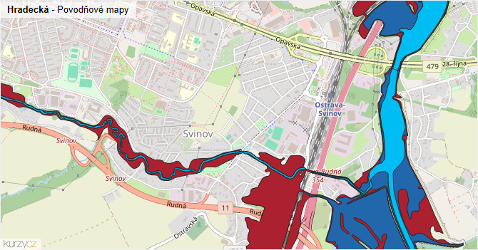 Hradecká - záplavové mapy stoleté vody