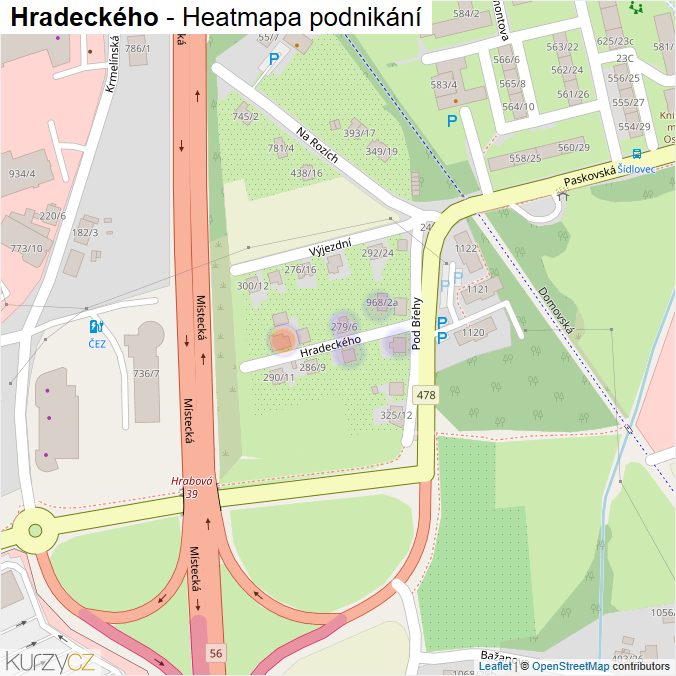 Mapa Hradeckého - Firmy v ulici.