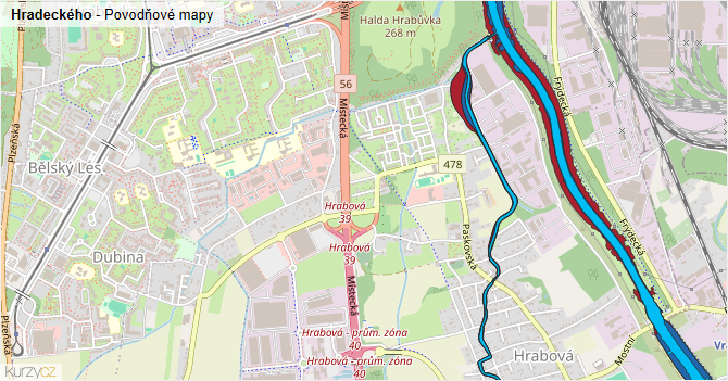 Hradeckého - záplavové mapy stoleté vody