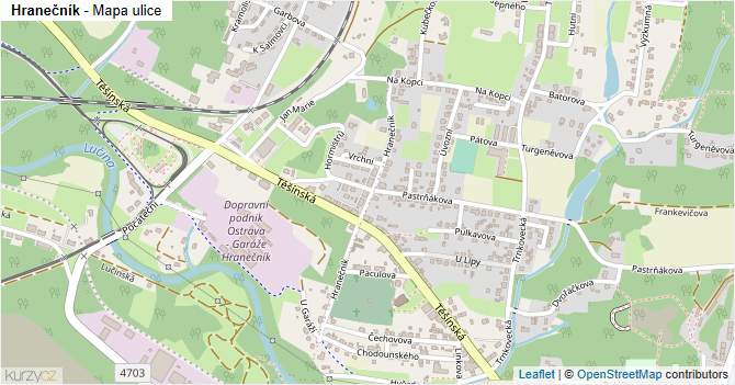 Hranečník - mapa ulice