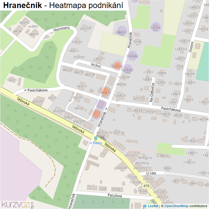 Mapa Hranečník - Firmy v ulici.