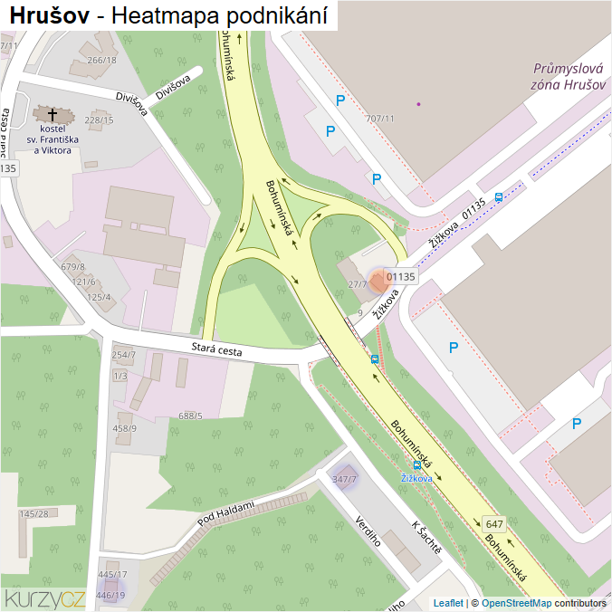 Mapa Hrušov - Firmy v části obce.