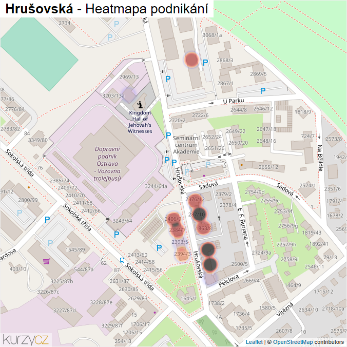 Mapa Hrušovská - Firmy v ulici.