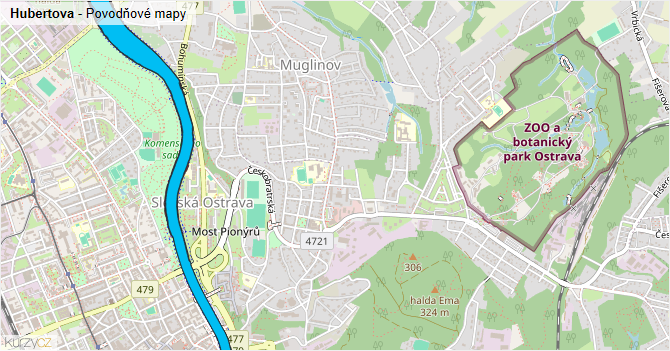 Hubertova - záplavové mapy stoleté vody