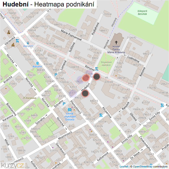 Mapa Hudební - Firmy v ulici.