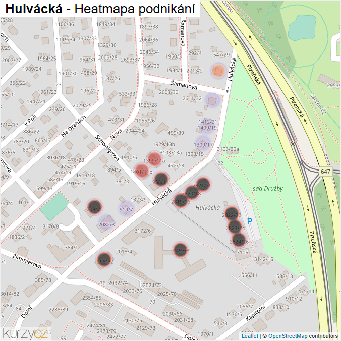 Mapa Hulvácká - Firmy v ulici.