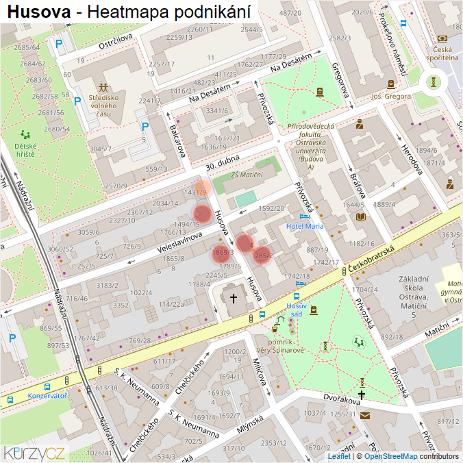 Mapa Husova - Firmy v ulici.
