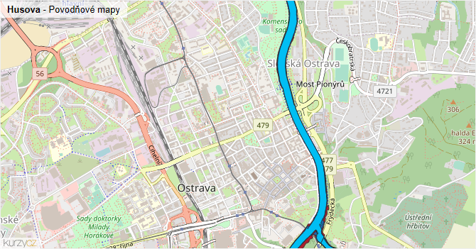 Husova - záplavové mapy stoleté vody