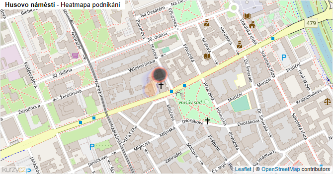 Husovo náměstí - mapa podnikání