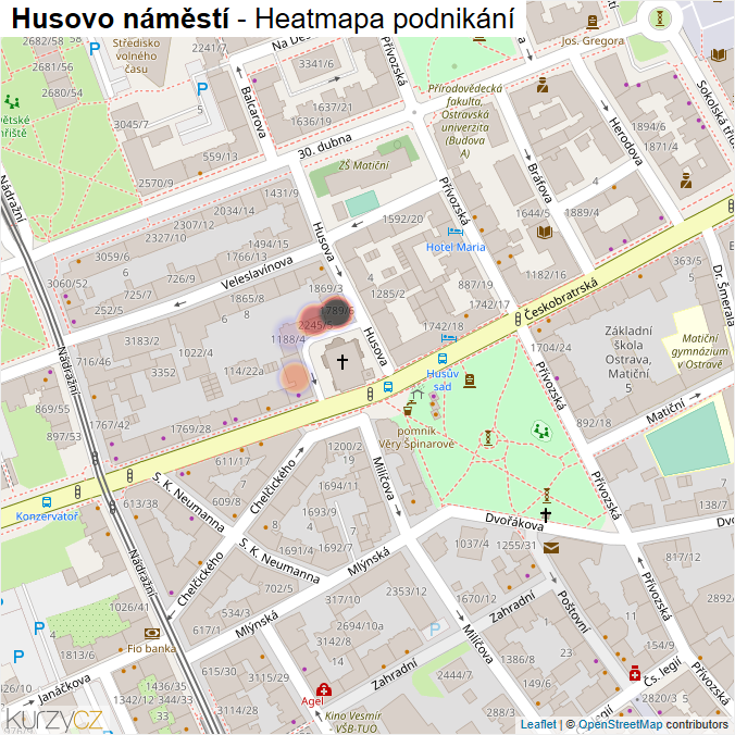 Mapa Husovo náměstí - Firmy v ulici.