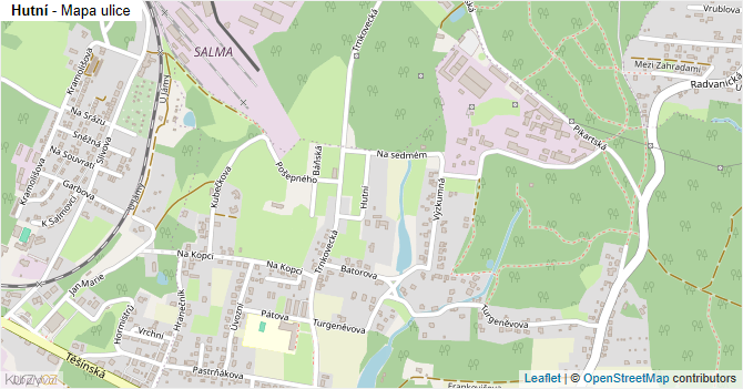 Hutní - mapa ulice