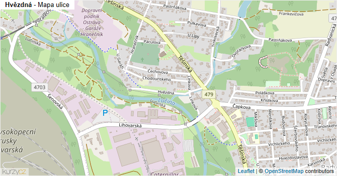 Hvězdná - mapa ulice