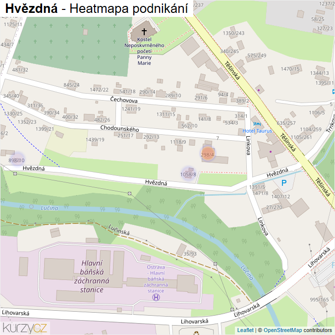 Mapa Hvězdná - Firmy v ulici.