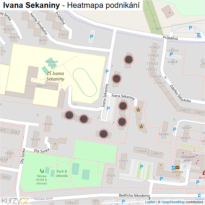 Mapa Ivana Sekaniny - Firmy v ulici.
