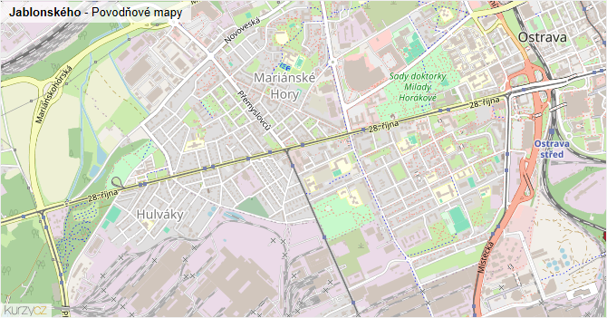 Jablonského - záplavové mapy stoleté vody