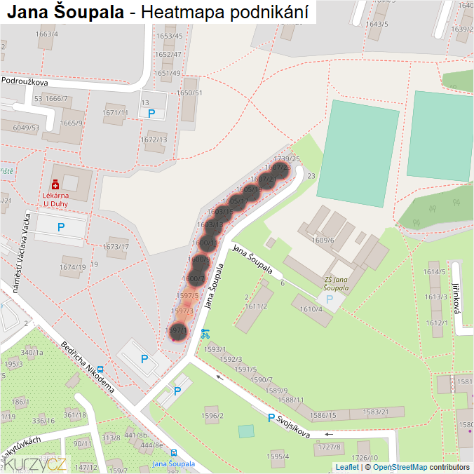 Mapa Jana Šoupala - Firmy v ulici.