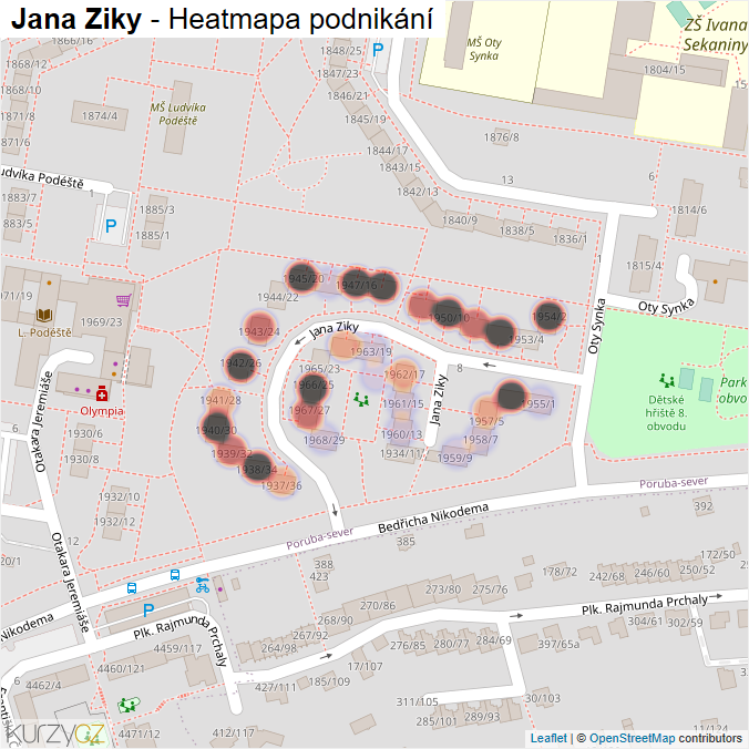 Mapa Jana Ziky - Firmy v ulici.