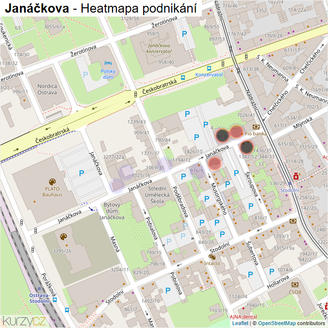 Mapa Janáčkova - Firmy v ulici.