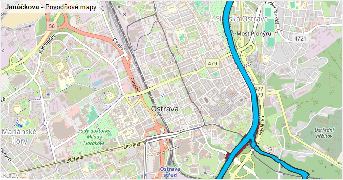 Janáčkova - záplavové mapy stoleté vody