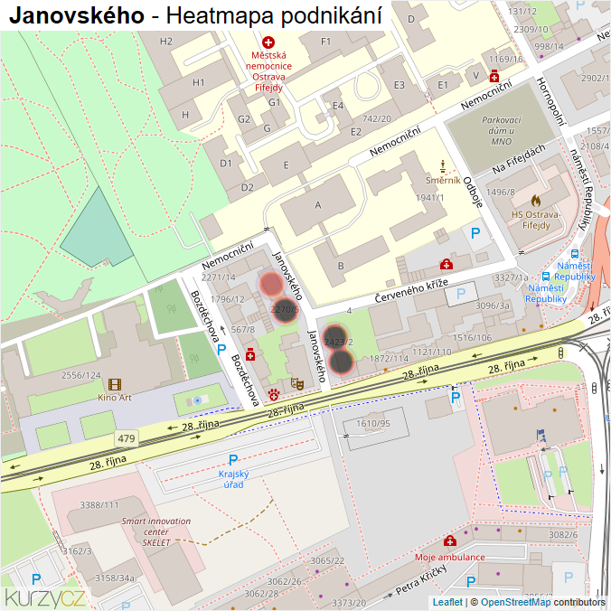 Mapa Janovského - Firmy v ulici.